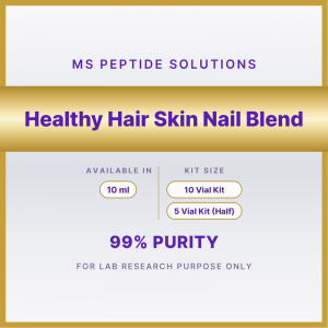 Healthy Hair Skin Nail Blend product label MS Peptide Solutions label for Healthy Hair Skin Nail Blend, available in 10 ml in 10 Vial Kit or 5 Vial Kit (Half)