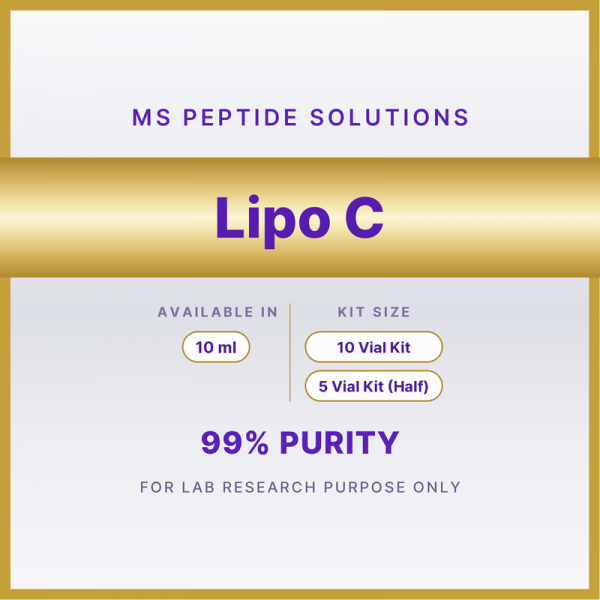 MS Peptide Solutions label for Lipo C, available in 10 ml in 10 Vial Kit or 5 Vial Kit (Half)