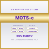 MS Peptide Solutions label for MOTS-c, available in 10 mg, 20 mg, 30 mg, 40 mg in 10 Vial Kit or 5 Vial Kit (Half)