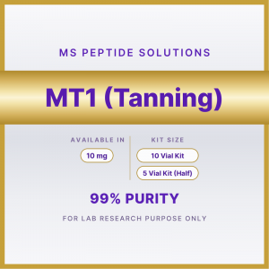 MT1 (Tanning) product label MS Peptide Solutions label for MT1 (Tanning), available in 10 mg in 10 Vial Kit or 5 Vial Kit (Half)
