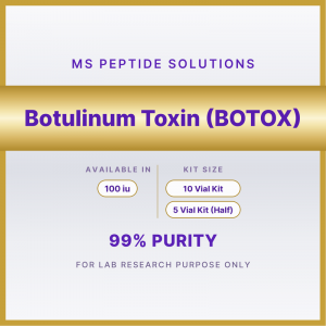 Botulinum Toxin (BOTOX) product label MS Peptide Solutions label for Botulinum Toxin (BOTOX), available in 100 iu in 10 Vial Kit or 5 Vial Kit (Half)