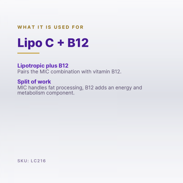 Lipo C + B12 what it does What Lipo C + B12 does (SKU LC216): how the compound works, in short